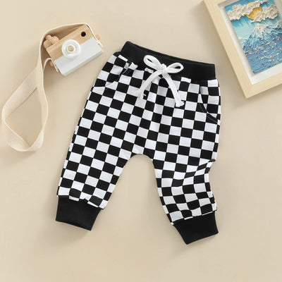 Toddler Baby Boy Girl Checkerboard Plaid Pants Elastic Waist Casual Trousers Spring Summer Fall Winter Long Pants (A-Black, 6-12 Months)