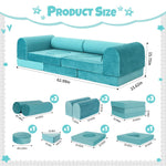 FURNAWAY Modular Kids Play Sofa Multifunctional Kids Sofa Convertible Foam Floor Mat Convertible Play Fort Inspire Children's Creativity and are Made of Velvet Fabric for Both Boys and Girls (Cyan)