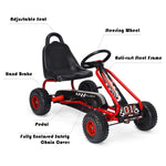 Costzon Go Kart for Kids, 4 Wheel Pedal Powered Go Cart with Adjustable Seat, Handbrake & Non-Slip Wheels, Outdoor Racer Ride On Pedal Car, Gift for Boys Girls (Red)