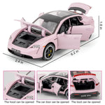 LOVEPOSELY 1:32 Car Model Compatible for Porsche Taycan Diecast Toy Car, Collectible Zinc Alloy Pull Back Vehicles Toy with Sound and Light for Adult Boys Girls 3 4 5 6 7 8 (Pink)