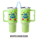 Silver Buffalo Powerpuff Girls Girl Power Groovy Retro Featuring Blossom, Bubbles, and Buttercup Stainless Steel Tumbler with Handle and Straw, Fits in Standard Cup Holder, 40 Ounces