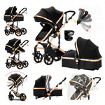 2-in-1 Baby Stroller High Landscape Pram Convertible Carriage with Reversible Bassinet for 0-36 Months,Pink
