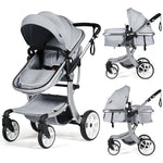 BABY JOY 2-in-1 High Landscape Baby Stroller, Reversible Bassinet Reclining Stroller, Foldable Push Chair w/Adjustable Canopy, Storage Bag, Foot Cover, Rain Cover & Net, Aluminum Alloy Frame (Gray)