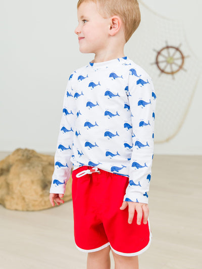 RUGGEDBUTTS Boys UPF50+ Sun Protection Dolphin Hem Swim Trunks - Stars & Stripes, 2T