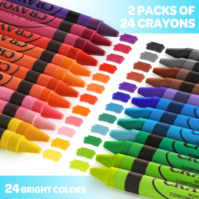 2 Box of Crayons 24 Count, Non-Toxic Crayon for Toddlers 1-3, Assorted Colored Crayons Bulk for Kids Back to School, Coloring & Art Supplies, Classroom Must Haves, Party Favors, Birthday Gifts