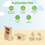 PlanToys® Dining Room Classic Set | Montessori Small World and Family Role Play | Eco Friendly Wooden Dining Room Furniture for Imaginative Play