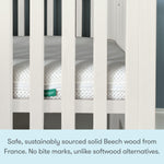 Newton Baby Galileo Mini Crib Solid Beech Wood with Wheels in Warm White, Mini Crib Mattress Included, Adjustable Mattress Height, Ultra-Safe Non-Toxic Finish