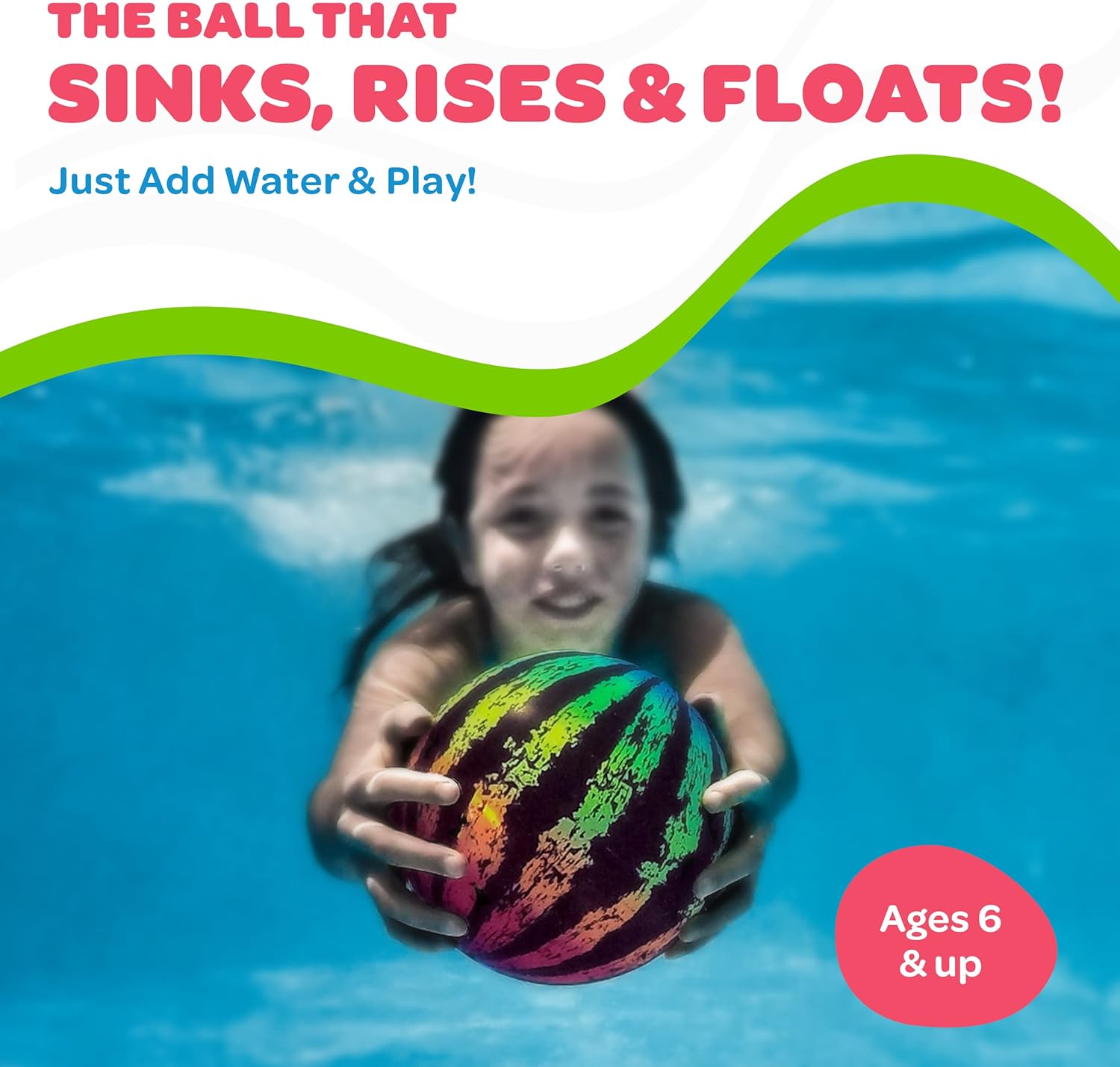 Watermelon Ball JR - Pool Toy for Underwater Games - Durable Ball for Pool Football, Basketball & Rugby - Perfect for Water Parties - Fun for Adults & Kids Alike - Fillable Pool Ball - Ages 6+