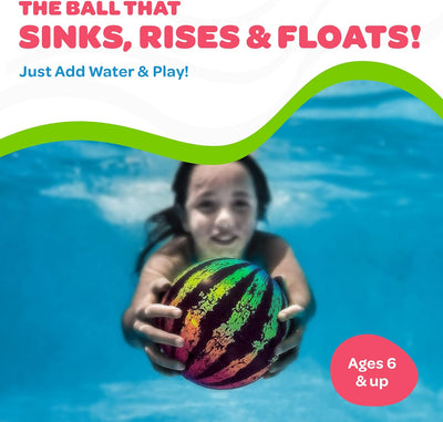 Watermelon Ball JR - Pool Toy for Underwater Games - Durable Ball for Pool Football, Basketball & Rugby - Perfect for Water Parties - Fun for Adults & Kids Alike - Fillable Pool Ball - Ages 6+
