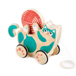 Hape Wooden Walk-A-Long Kitten Pull Toy| Roll & Rattle Push Pull Toy for Toddler| Montessori Toys for Walking Toddlers, Green