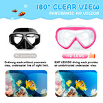 Kids Swim Mask 180° Snorkel Diving Mask, Anti-Fog Child Swim Goggles with Nose Cover No-Leak Swimming Goggles Anti-Shattered Lens for Youth 4-15 (Pink)