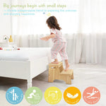 Forbena Wooden Bathroom Step Stool for Toddlers, Heavy Duty Kids 2 Step Stool for Bathroom Sink Kitchen Counter, Bamboo Wood Non-Slip Baby Children Potty Stepping Stool Seat with Handles for Toilet