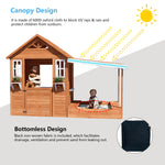 BIRASIL Kids Playhouse with Sandbox, Wooden Outdoor Cottage Play House with Sand Pit for Backyard Garden Ages 3 to 10 Years Old (Brown)