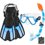 CTSAYTL Snorkeling Gear for Kids, 4 in 1 Child Mask Fins Snorkel Set with Panoramic View Anti Fog Mask, Dry Top Snorkel, Trek Fins and Travel Bag, Kids Snorkeling Set with Fins for Snorkeling Swimming