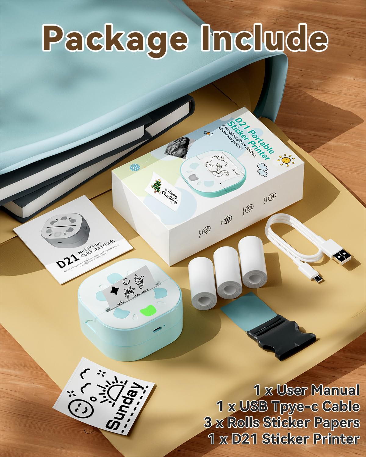 NDYIN Sticker Printer, PrintPods Mini Printer, Bluetooth Portable ...