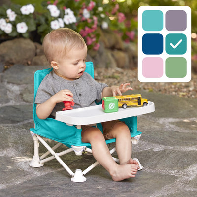 hiccapop OmniBoost Travel Booster Seat with Tray for Baby | Folding Portable Baby Booster Seat for Dining Table, Camping, Beach, Grandma’s | Tip-Free Design Straps to Kitchen Chairs - Booster Chair
