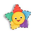 Colorful star-shaped toy with a smiling face on a white background