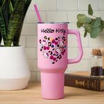 Silver Buffalo Sanrio Hello Kitty Leopard Jungle Cat Print and Bows Heart Stainless Steel Tumbler with Handle and Straw, Fits in Standard Cup Holder, 40 Ounces