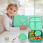 Aimsnk Bento Lunch Box for Kids with 12oz Soup Thermo,4 Compartments Lunch Box Containers Kids, Includes Foldable Spoon &Sauce Jar, BPA Free&Leak proof,Insulated Food Jar for Travel,School,Picnic