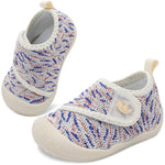 FEETCITY Wide Baby Shoes Barefoot Infant First Walker Shoe Newborn Crib Shoes Lightweight Infant Sneakers Slip On Toddler Sneakers Beige Blue