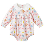 pureborn Baby Girls Bodysuit Peter Pan Collar Bubble Romper Long Sleeve Cotton One-Piece Outfit Bread Milk 0-3 Months