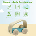 PlanToys® Vroom Car Wooden Push Toy for Toddlers | Eco-Friendly Toddler Push Car for Indoor Play | Montessori Fine Motor Learning Toys for Kids