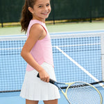 PATPAT Girls 2 Piece Tennis Skirt Set Size 8-9 Pink Tank Tops and White Skort Athletic Sets Sleeveless Tops + High Waisted Pleated Skort 2 Piece Outfits Little Girls Clothes Dance Outfits