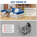 Stmoze 13PCS Modular Kids Play Couch, Kids Couch with Washable Velvet Cover, 5 Seconds Instant Expansion,Convertible Foam and Floor Cushion for Nursery Playroom, Blue & Beige