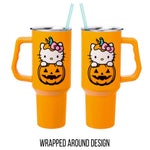 Silver Buffalo Sanrio Hello Kitty Halloween Jack-O-Lantern Stainless Steel Tumbler with Handle and Straw, Fits in Standard Cup Holder, 40 Ounces