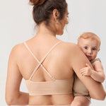 MOMANDA Ribbed Nursing Bras for Breastfeeding Soft Lift Maternity Sleep Bra Wireless Seamless Comfy Bralettes Beige Medium
