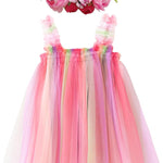 BGFKS Layered Tulle Tutu Dress for Toddler Girls,Baby Girl Rainbow Tutu Princess Skirt Set with Flower Headband.
