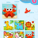 YUNCHY Wooden Puzzles for Toddlers 1-3, 6pcs Animal Jigsaw Puzzles for Toddlers, Montessori Educational Learning Toys for Kids Ages 1-4,Gifts for Boys Girls