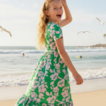 PATPAT Tween Dress for Girls Summer Maxi Long Casual Beach Party Junior Cute Dresses Hawaiian Green Pink Floral Size 10-11