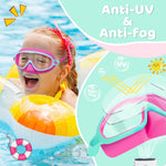 Vvinca 2 Pcs Kids-Swim-Goggles with Nose Cover, Swimming Diving Mask Wide View Anti Fog UV Anti Shattered Lens for Kids 3-6