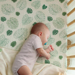 Blissful Diary Muslin Crib Sheets for Girl Boy, Boho Neutral Soft Cotton Baby Sheet for 52''x28'' Standard Crib Mattress, 2 Pack(Monstera&Dark Green)