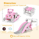 GLACER 5 in 1 Toddler Slide Rocking Toy, Rocking Horse Playset with Slide, Basketball Hoop, Ring Toss Game, Stool & Inflatable Basketball, Convertible Climber Playground for Indoors Outdoors (Pink)