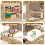Kids Art Table and Chair Set, Kids Craft Table with Storage, Toddler Activity Play Desk with 2 Chairs, Wood Art Craft Play Desk with Paper Roller for Writing, Drawing, Learning and Reading