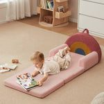 Blissful Diary Foldable Toddler Couch, 2-in-1 Comfy Toddler Chair & Lounger for Reading, Playroom, Kids Couch Sofa for Girls Boys Birthday Gift, Blush Rainbow