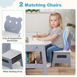 Costzon Kids Table and Chairs, Multifunctional Art Desk Set w/Chalkboard & Whiteboard, 4 Hooks, Large Storage Space and 2 Bins for Children 3+, Toddler Activity Table Set (Gray, 27.5” x 24” x 18”)