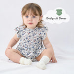 pureborn Baby Girls Viscose from Bamboo Bodysuit Dress Ruffle Sleeve Romper Twirl Skirt Playwear Dresses French Blue Floral 9-12M