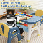 Costzon Kids Table and Chairs, Montessori Play Toddler Activity Table Set w/Storage Shelf and Building Blocks for Preschool & Kindergarten, Cute Dinosau Shape Toddler Desk Set (Easy to Clean)