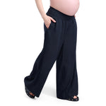 Motherhood Maternity Women's Smocked Waist Wide Leg Pregnancy Summer Casual Pants, Black, Small