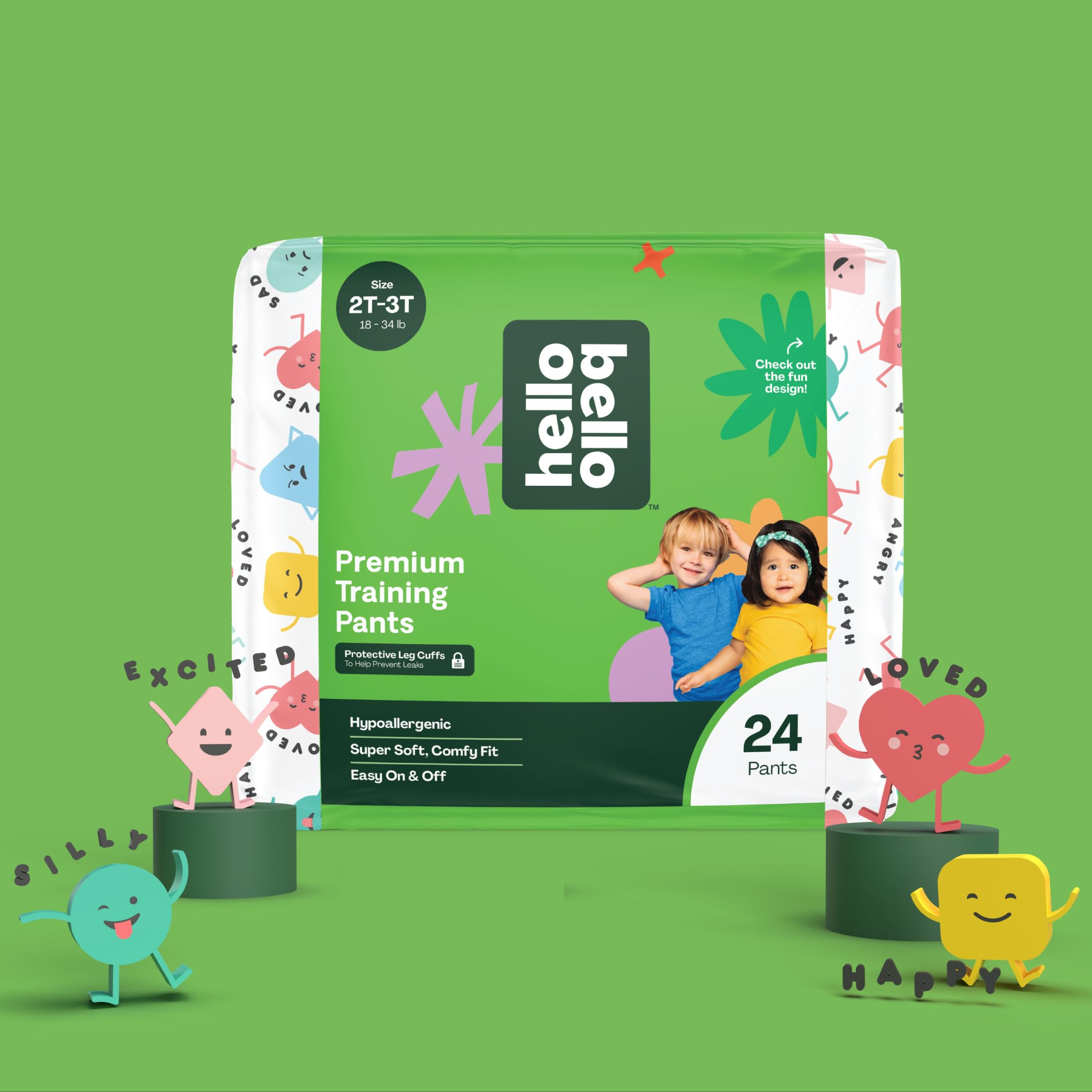 Hello Bello Premium Training Pants 2T-3T, All About Feelings Design, 24ct Jumbo Pack