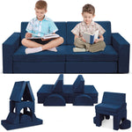 Betterhood Modular Kids Play Couch, 10PCS Child Sectional Sofa Imaginative Furniture Play Set for Creative Kids, Toddler to Teen Bedroom Furniture, Girls and Boys Playroom Convertible Sofa, Blue