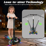 Light Up 3 Wheel Kick Scooter for Kids Toddlers with LED Sync Lights, Flashing Stem & Wide Polka Dot Deck Adjustable Height Music Function Safe Sturdy Folding Scooter for Kids (Black)