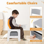 Costzon Kids Table and Chairs, 4 in 1 Wooden Activity Desk Set w/Reversible Tabletop, Bookshelves & Storage Drawers for Drawing, Reading, Crafts, Playing, Toddler Table and Chair Set (Gray)