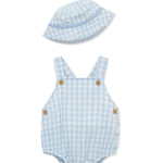 Little Me Clothes for Baby Boys' Check Sunsuit with Hat, Chambray Blue, 9 Months