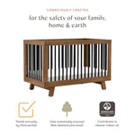 Babyletto Hudson 3-in-1 Convertible Crib with Toddler Bed Conversion Kit in Natural Walnut/Black, Greenguard Gold Certified