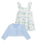 Little Me Clothes for Baby Girls' Hydrangea Knit Dress Set with Panty, Marshmallow/Chambray Blue, 12 Months