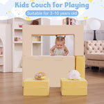HAHASOLE Kids Couch, Modular Toddler Couch, Kids Sofa with Ottomans, Foam Play Blocks, Climbing Playset with Slide Stairs, Convertible Plush Sofa for Playroom